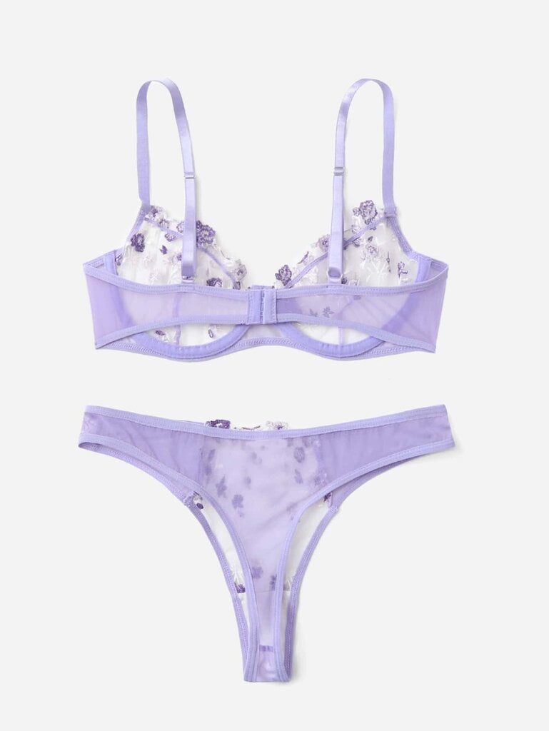 Embroidery Mesh Underwire Alusvaatteet Set·Lila Purple·S hinta ja tiedot | Rintaliivit | hobbyhall.fi