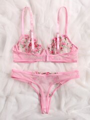 Embroidery Mesh Underwire Alusvaatteet Set·Pink·L hinta ja tiedot | Rintaliivit | hobbyhall.fi