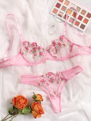 Embroidery Mesh Underwire Alusvaatteet Set·Pink·S hinta ja tiedot | Rintaliivit | hobbyhall.fi