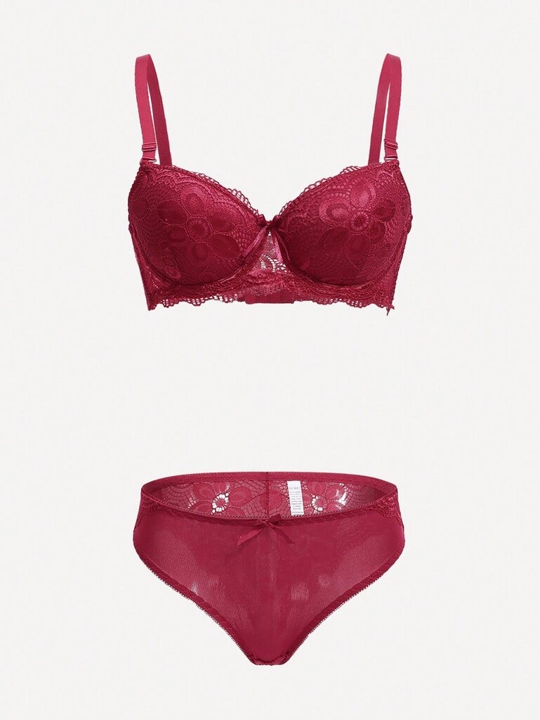 Floral Lace Underwire Alusvaatteet Set·Burgundy·S hinta ja tiedot | Rintaliivit | hobbyhall.fi