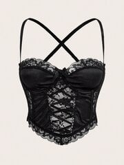 Goth Contrast Lace Criss Cross Bralette·Black·L hinta ja tiedot | Rintaliivit | hobbyhall.fi