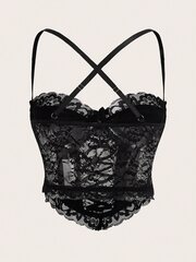 Goth Contrast Lace Criss Cross Bralette·Black·S hinta ja tiedot | Rintaliivit | hobbyhall.fi