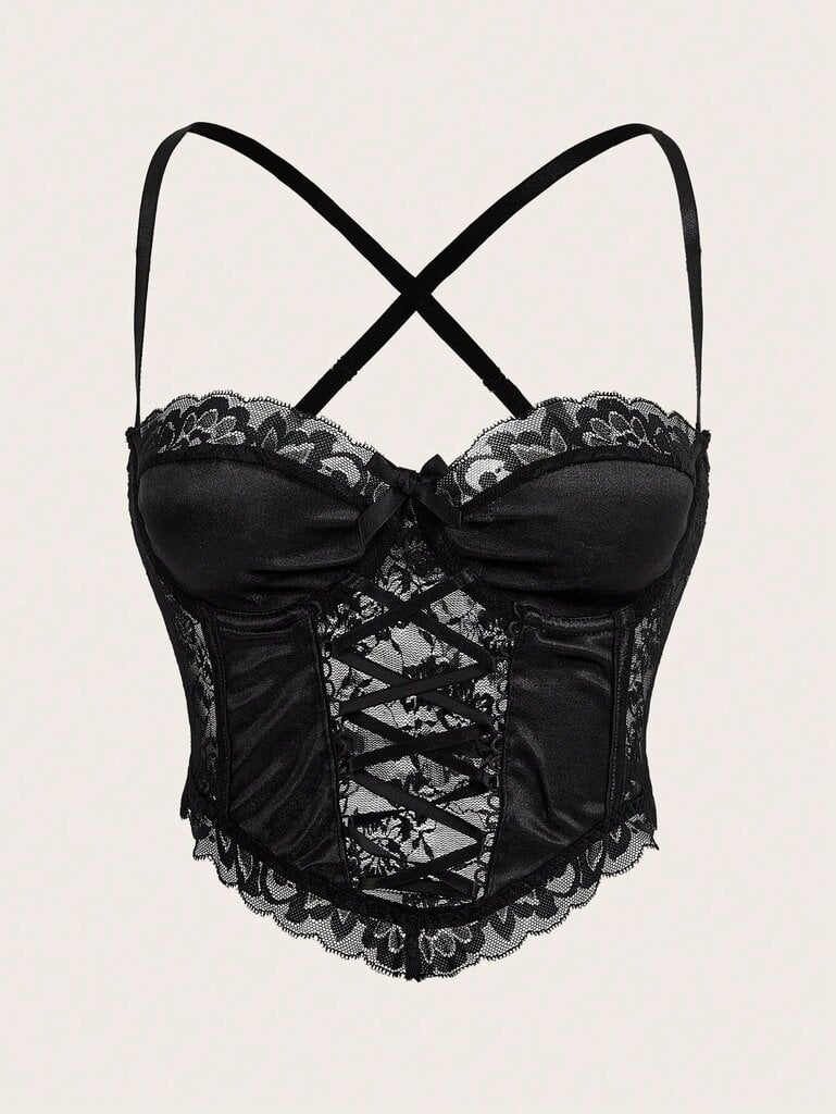 Goth Contrast Lace Criss Cross Bralette·Black·S hinta ja tiedot | Rintaliivit | hobbyhall.fi