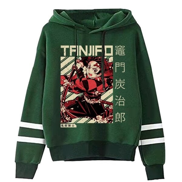 (Green01-XS）Anime Demon Slayer Kamado Tanjirou Kamado Nezuko Painetut hupparit