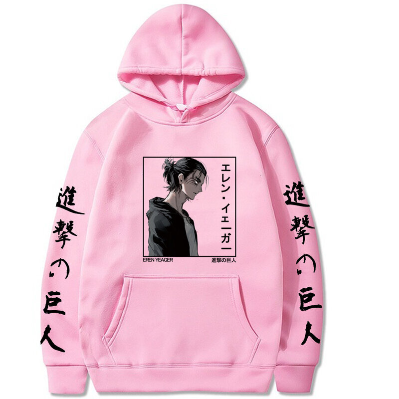 (Pink-XS）Anime Eren Yeager Casual Attack on Titan Hoodie Men hinta ja tiedot | Miesten puserot ja hupparit | hobbyhall.fi