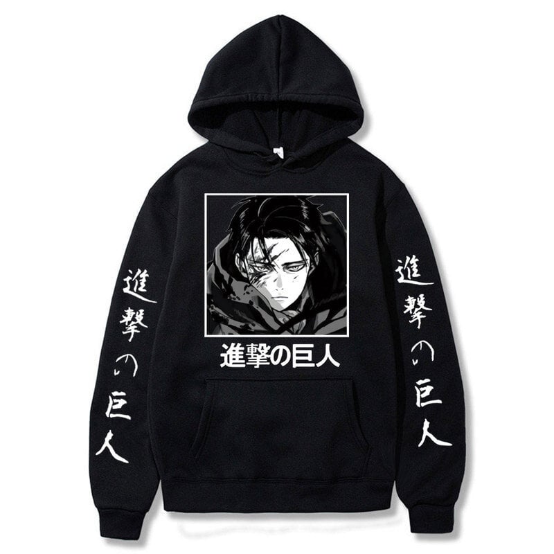 (musta-S）Attack on Titan Anime Hoodies Levi Ackerman Spring Hooded hinta ja tiedot | Miesten puserot ja hupparit | hobbyhall.fi