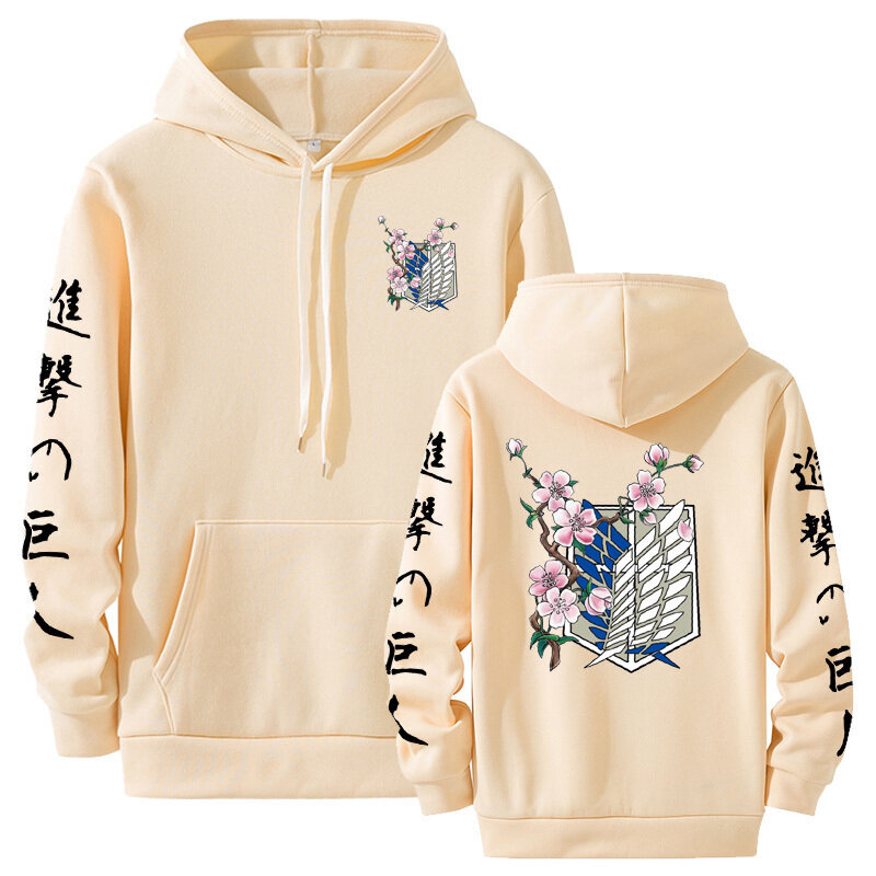 (Aasian kokoinen khaki-S）Attack On Titan Hoodie Funny Cartoon Harajuku 90s Hupparit Miesten Hip Hop hinta ja tiedot | Miesten puserot ja hupparit | hobbyhall.fi