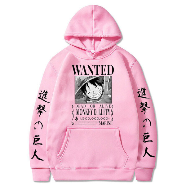 (Pink-S）Attack on Titan One Piece Luffy Men Homme Fleece-hupparit