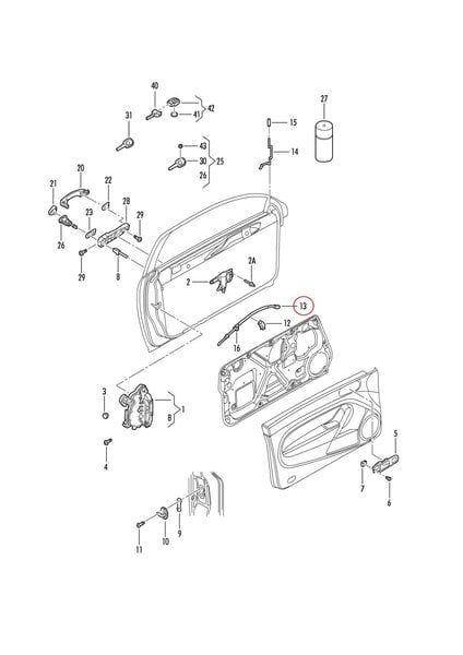 VW BEETLE CABRIO Sisäoven lukko Bowdenkaapeli Aito 1C0837085E