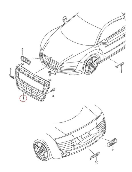 AUDI R8 jäähdyttimen säleikkö rekisterikilven pidikkeellä Aito 420853651CHHI