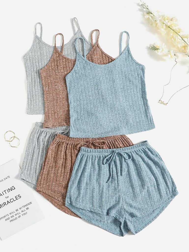 3 sarjaa Ribbed Knit Cami Top & Tie edessä shortsit Lounge Set·Multicolor hinta ja tiedot | Naamiaisasut | hobbyhall.fi