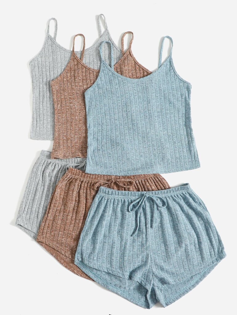 3 sarjaa Ribbed Knit Cami Top & Tie edessä shortsit Lounge Set·Multicolor hinta ja tiedot | Naamiaisasut | hobbyhall.fi