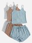 3 sarjaa Ribbed Knit Cami Top & Tie edessä shortsit Lounge Set·Multicolor hinta ja tiedot | Naamiaisasut | hobbyhall.fi