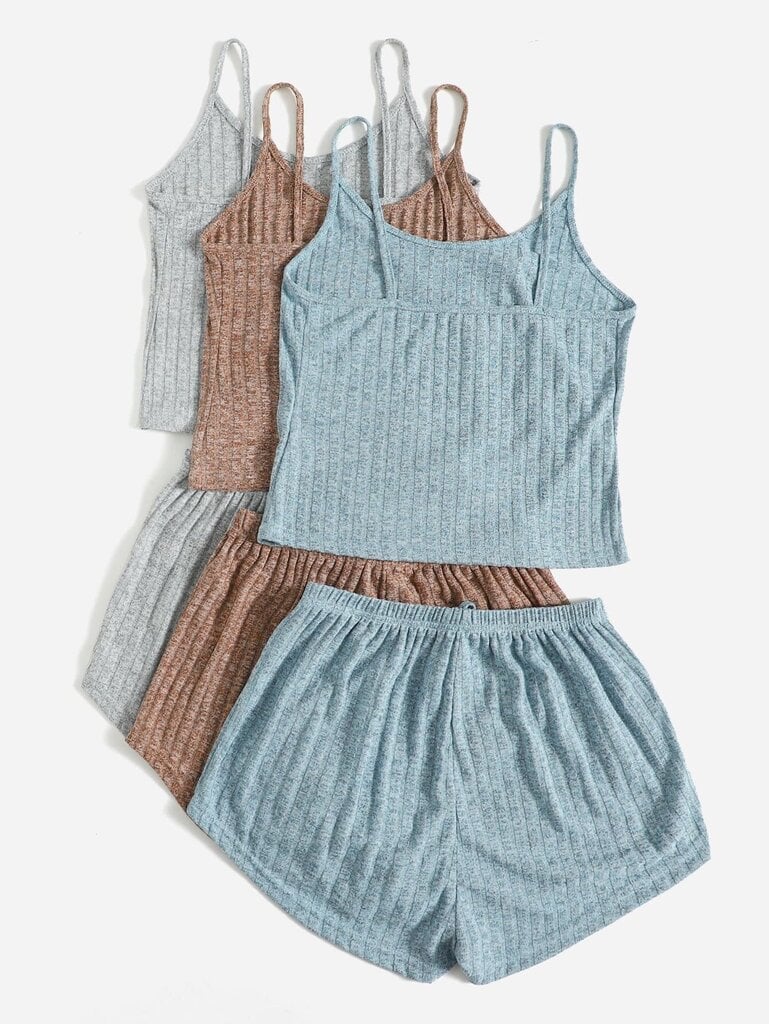 3 sarjaa Ribbed Knit Cami Top & Tie edessä shortsit Lounge Set·Multicolor hinta ja tiedot | Naamiaisasut | hobbyhall.fi