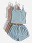 3 sarjaa Ribbed Knit Cami Top & Tie edessä shortsit Lounge Set·Multicolor hinta ja tiedot | Naamiaisasut | hobbyhall.fi