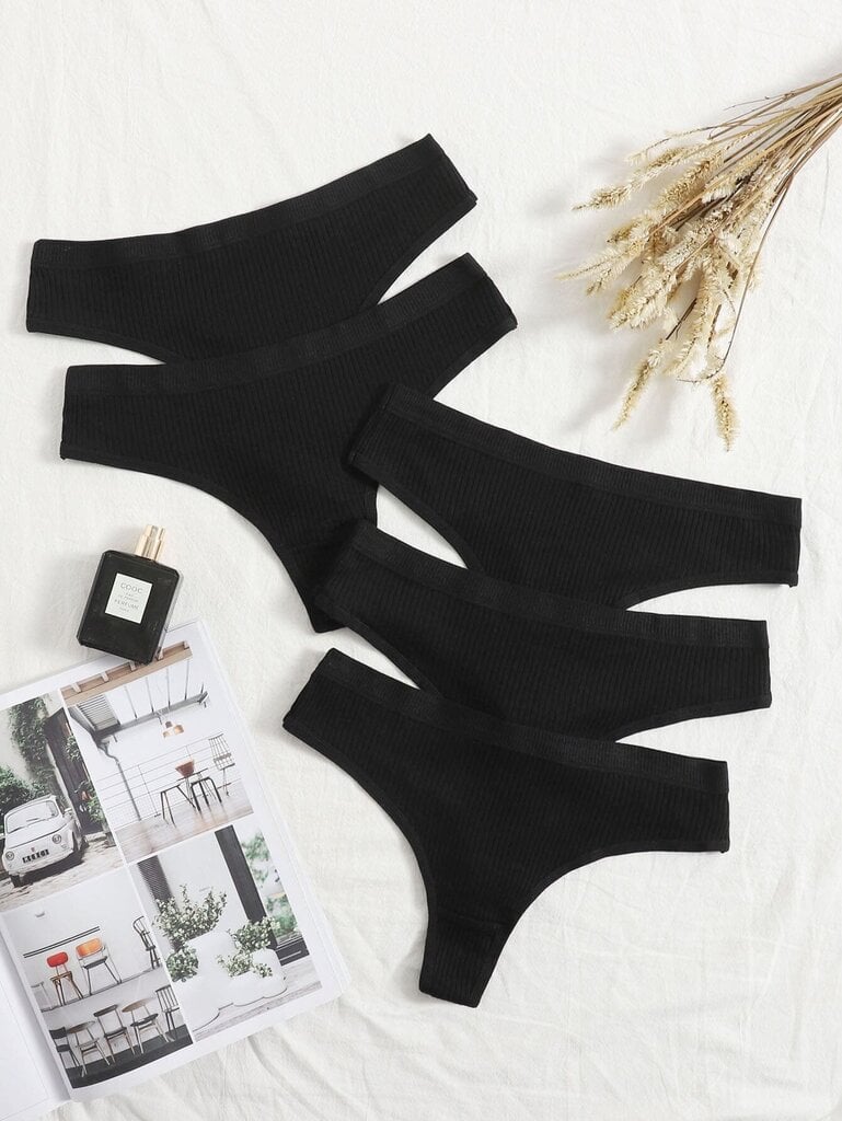 5kpl Solid Thong Set·Black·S hinta ja tiedot | Naamiaisasut | hobbyhall.fi