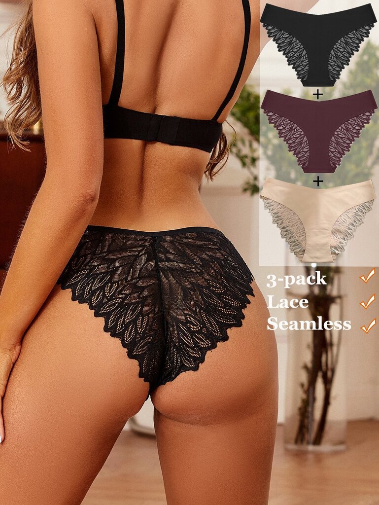 3kpl Sexy Lace V-muotoiset kolmiohousut, saumattomat, ei jälkiä·musta·L hinta ja tiedot | Naamiaisasut | hobbyhall.fi