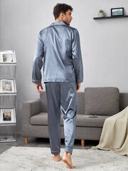 Miesten Contrast Piping Satin Shirt & Pants PJ Set·Dusty Blue·L hinta ja tiedot | Naamiaisasut | hobbyhall.fi