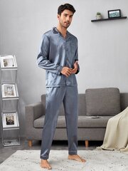 Miesten Contrast Piping Satin Shirt & Pants PJ Set·Dusty Blue·M hinta ja tiedot | Naamiaisasut | hobbyhall.fi