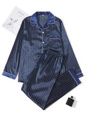 Miesten Striped Contrast Piping PJ Set·Navy Blue·S hinta ja tiedot | Naamiaisasut | hobbyhall.fi