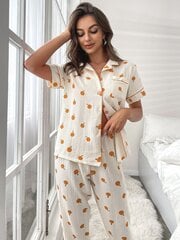 Cherry Print Contrast Piping Pusero & Pants PJ Set·Beige hinta ja tiedot | Naamiaisasut | hobbyhall.fi