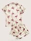 Flamingo Print Satin Pyjama Set·Beige hinta ja tiedot | Naamiaisasut | hobbyhall.fi