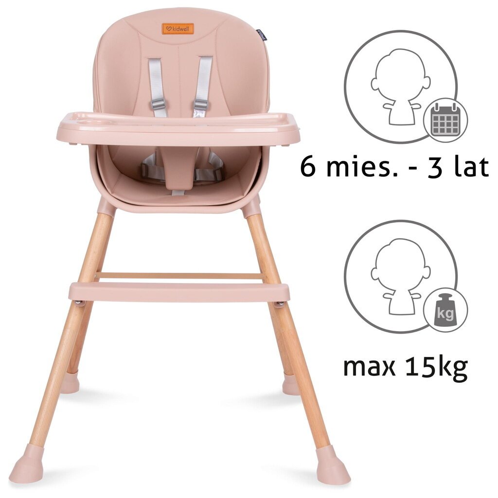 Monitoiminen syöttötuoli Kidwell Eatan Wood 4in1, Pinkki hinta ja tiedot | Syöttötuolit | hobbyhall.fi