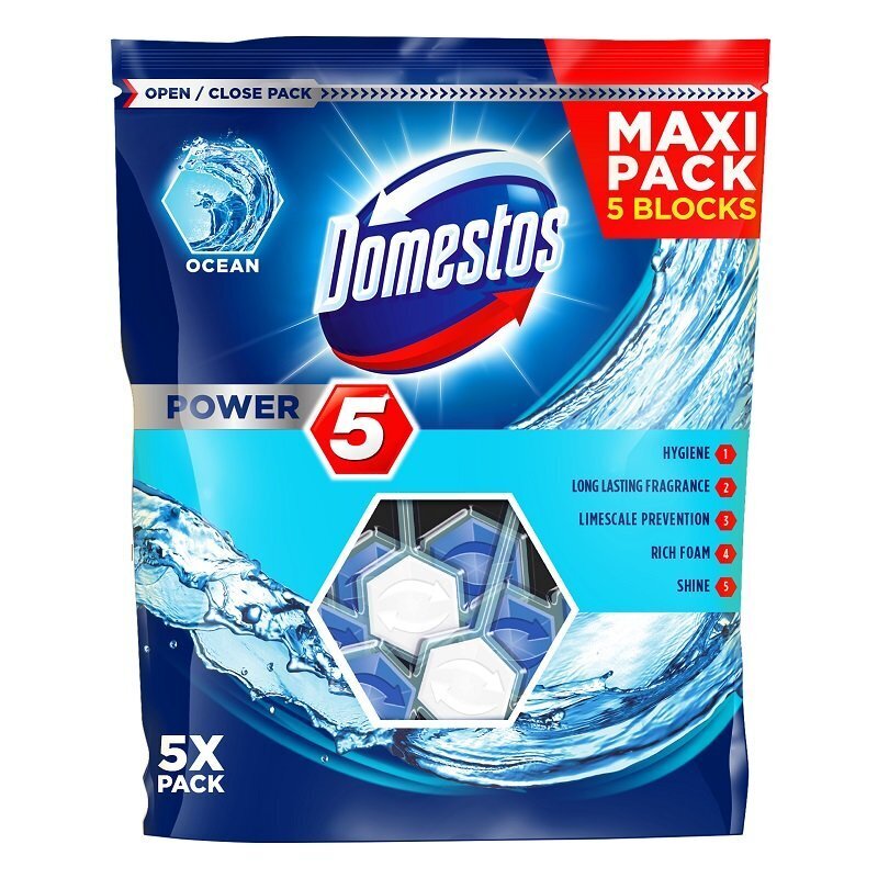 WC-raikastin Domestos Power 5 Ocean, 5x55 g hinta ja tiedot | Puhdistusaineet | hobbyhall.fi