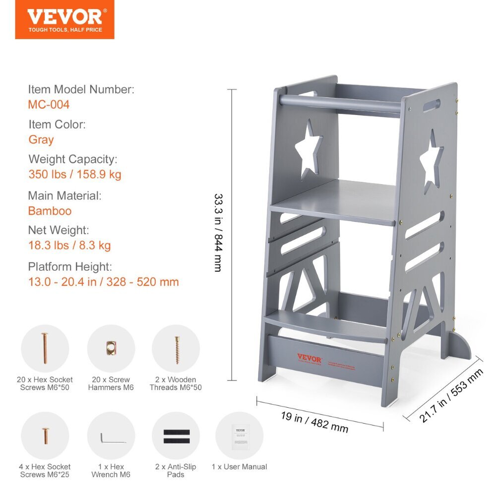 3-tasoinen lasten jakkara/askelmat Vevor, 84x48x55 cm hinta ja tiedot | Lasten pöydät ja tuolit | hobbyhall.fi