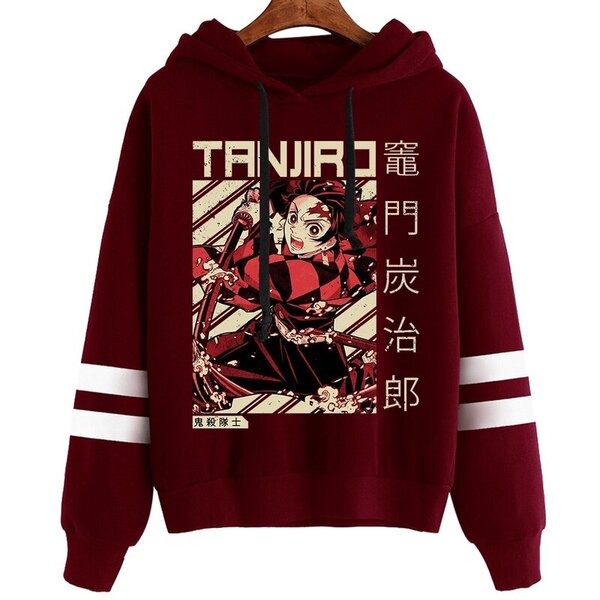 (Wine Red01-XS）Anime Demon Slayer Kamado Tanjirou Kamado Nezuko painetut hupparit