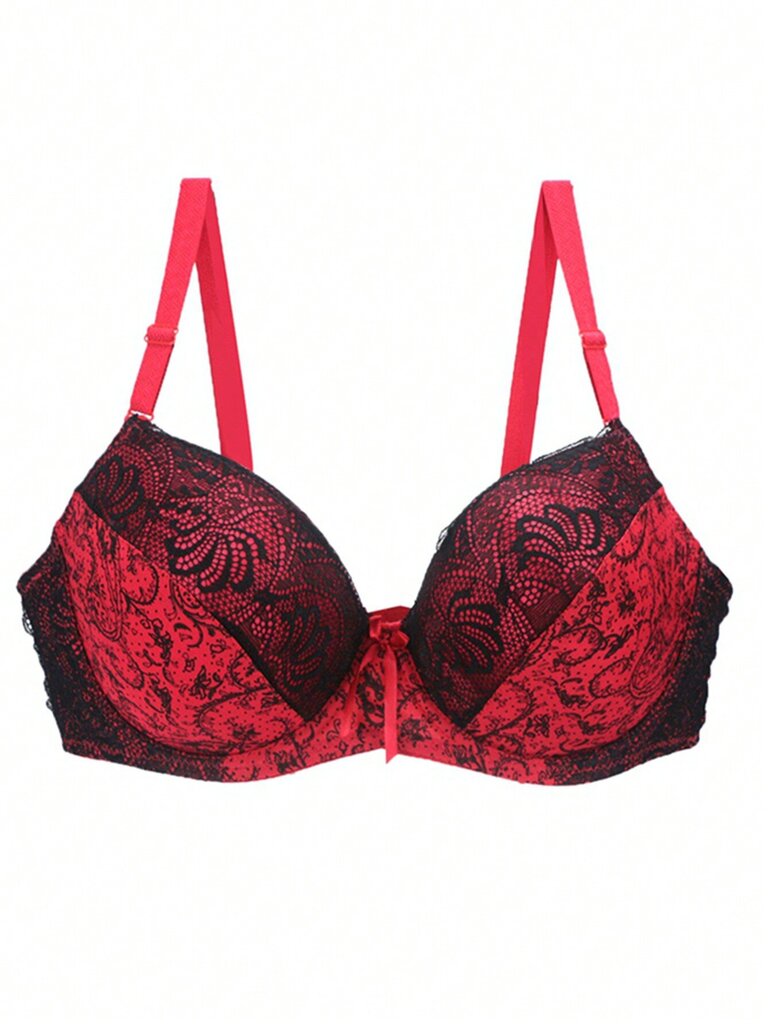 Ranskalaistyylinen värillinen lohkopitsi Patchwork Peasleeves kukkaprintti Sexy Bra·Red·85E hinta ja tiedot | Naisten aluspaidat | hobbyhall.fi