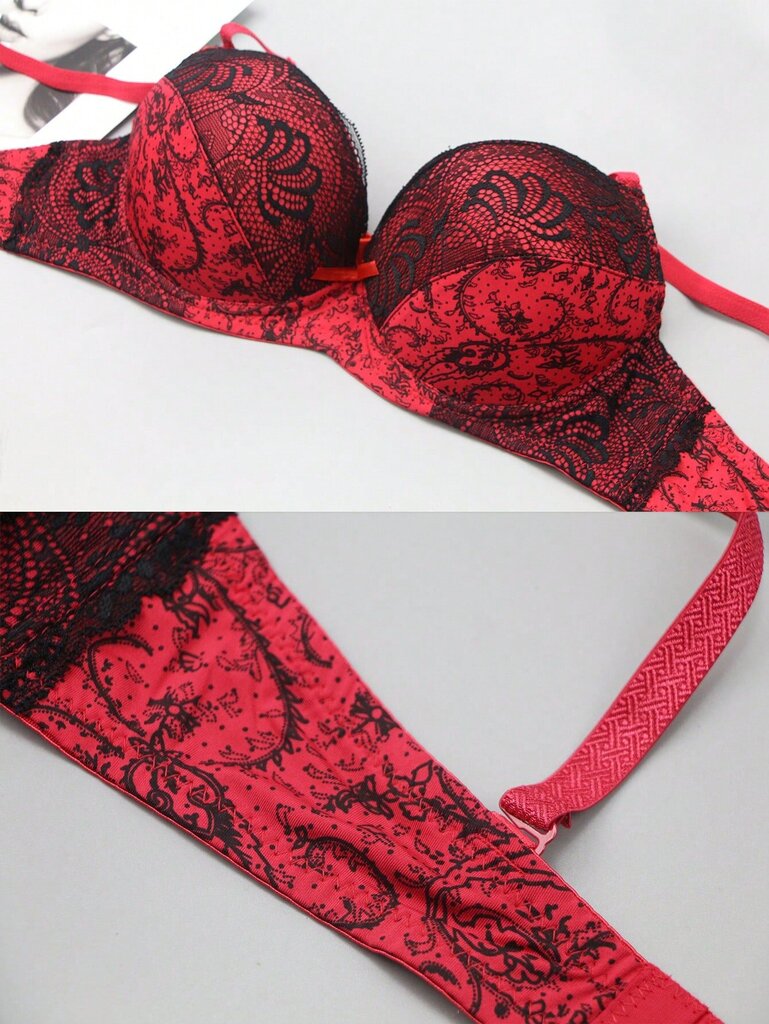 Ranskalaistyylinen värillinen lohkopitsi Patchwork Peasleeves kukkaprintti Sexy Bra·Red·85E hinta ja tiedot | Naisten aluspaidat | hobbyhall.fi