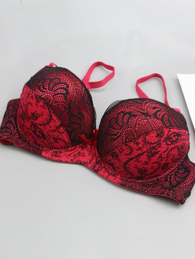 Ranskalaistyylinen värillinen lohkopitsi Patchwork Peasleeves kukkaprintti Sexy Bra·Red·95D hinta ja tiedot | Naisten aluspaidat | hobbyhall.fi