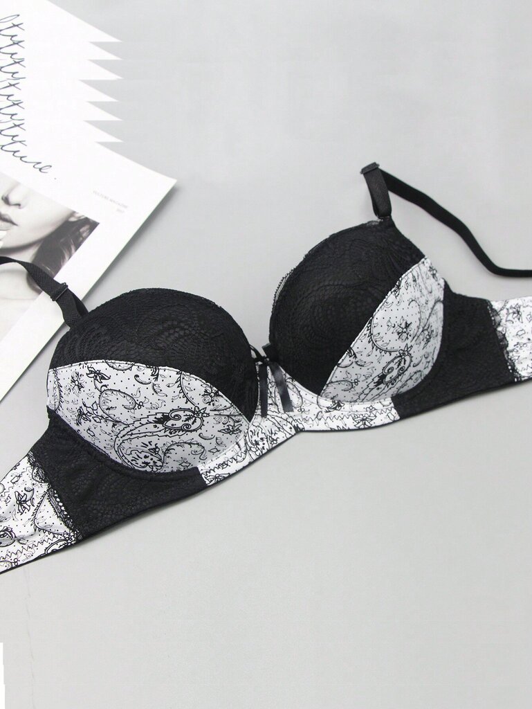 Ranskalaistyylinen värillinen lohkopitsi Patchwork Peasleeves kukkaprintti Sexy Bra·White·80B hinta ja tiedot | Naisten aluspaidat | hobbyhall.fi