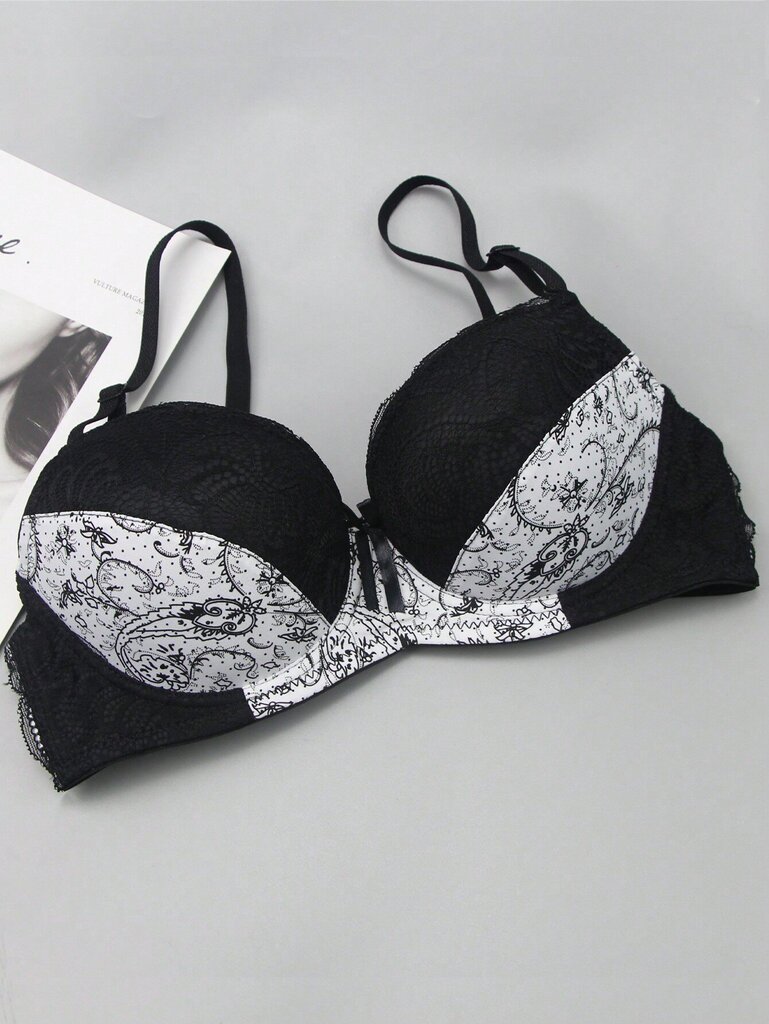 Ranskalaistyylinen värillinen lohkopitsi Patchwork Peasleeves kukkaprintti Sexy Bra·White·80B hinta ja tiedot | Naisten aluspaidat | hobbyhall.fi