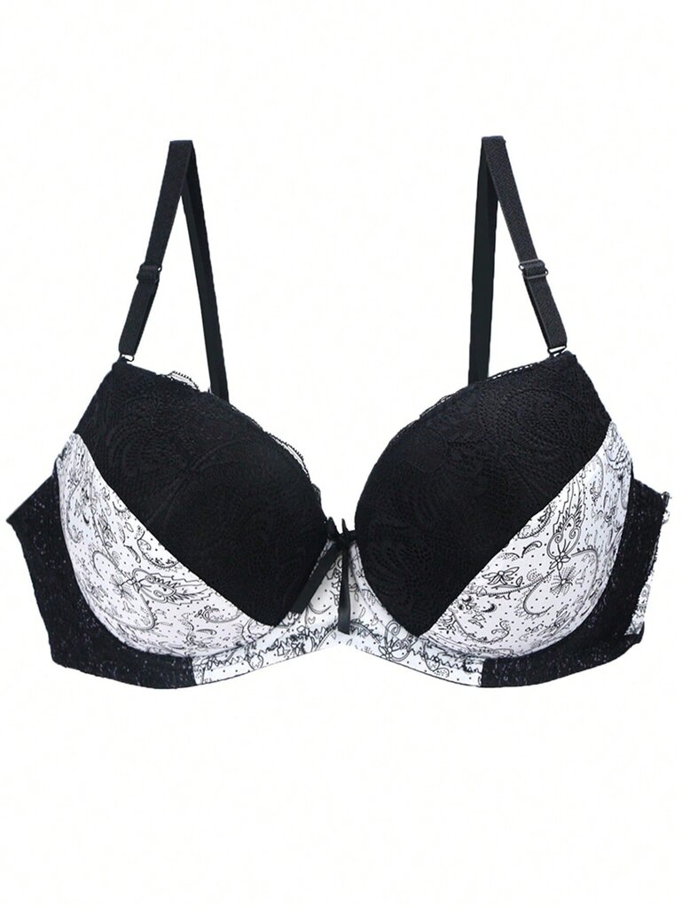 Ranskalaistyylinen värillinen lohkopitsi Patchwork Peasleeves kukkaprintti Sexy Bra·White·85E hinta ja tiedot | Naisten aluspaidat | hobbyhall.fi