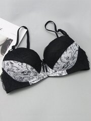 Ranskalaistyylinen värillinen lohkopitsi Patchwork Peasleeves kukkaprintti Sexy Bra·White·90D hinta ja tiedot | Naisten aluspaidat | hobbyhall.fi