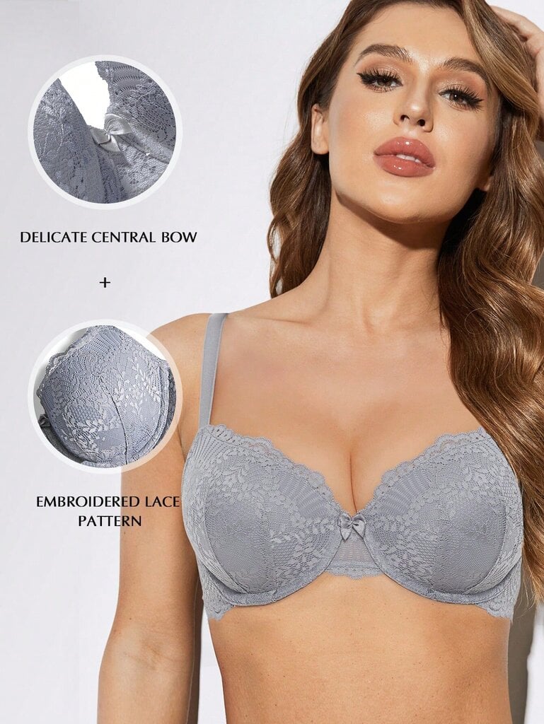 Naisten Flora Pehmustettu aluslangallinen Push Up Bra·Grey·80C hinta ja tiedot | Naisten aluspaidat | hobbyhall.fi