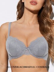 Naisten Flora Pehmustettu aluslangallinen Push Up Bra·Grey·90E hinta ja tiedot | Naisten aluspaidat | hobbyhall.fi