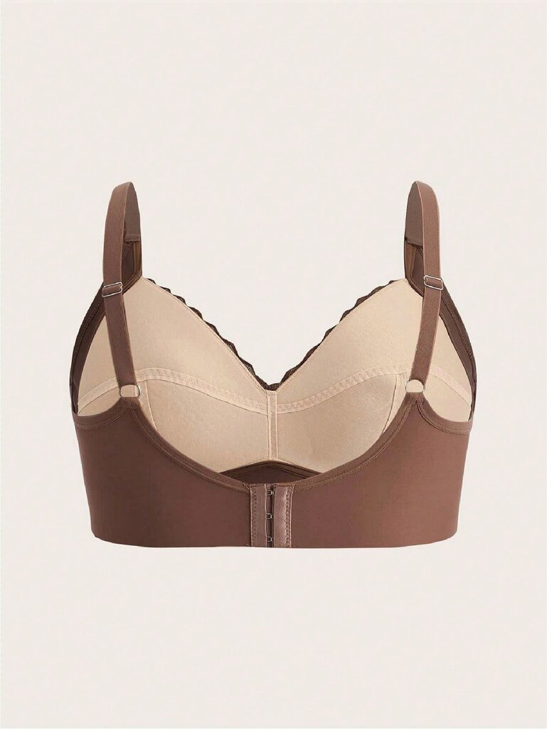 Plus Contrast Lace Wireless Bra·Coffee Brown·85F hinta ja tiedot | Naisten aluspaidat | hobbyhall.fi