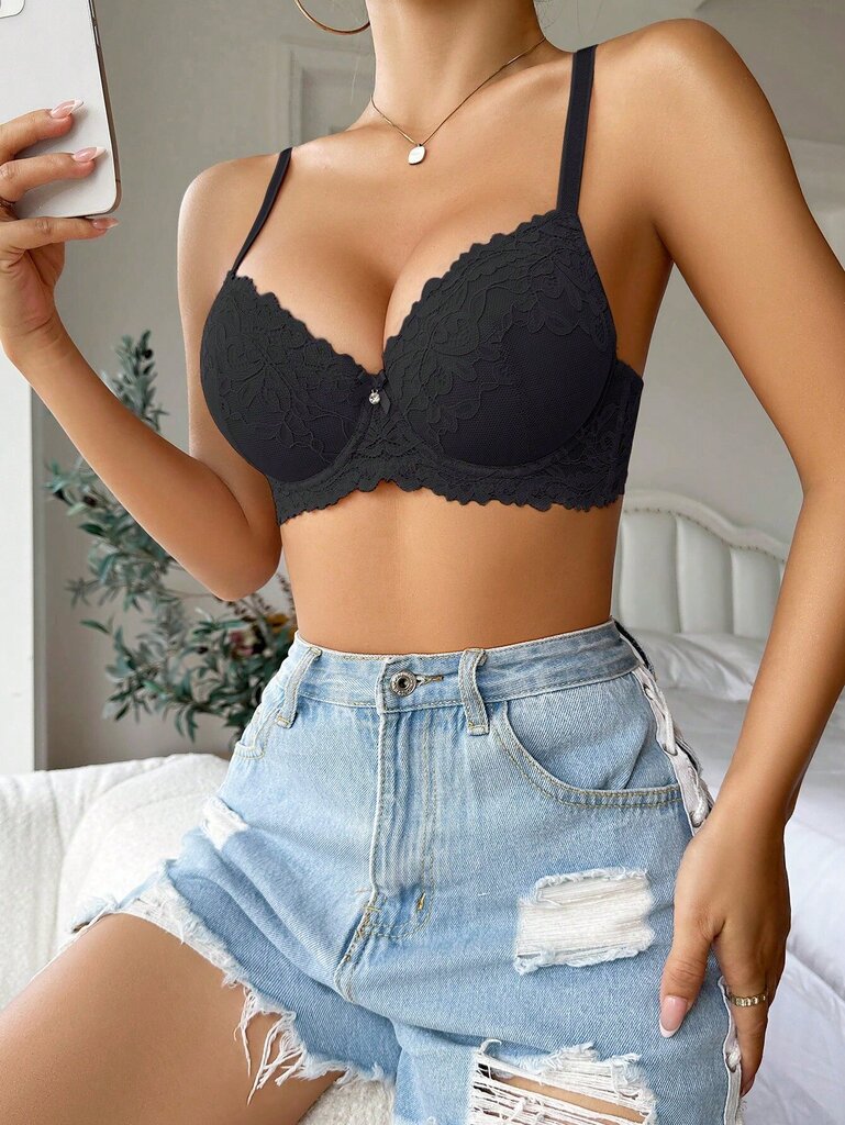 Floral Lace Underwire Push Up Bra Alusvaatteet·musta·75B hinta ja tiedot | Naisten aluspaidat | hobbyhall.fi