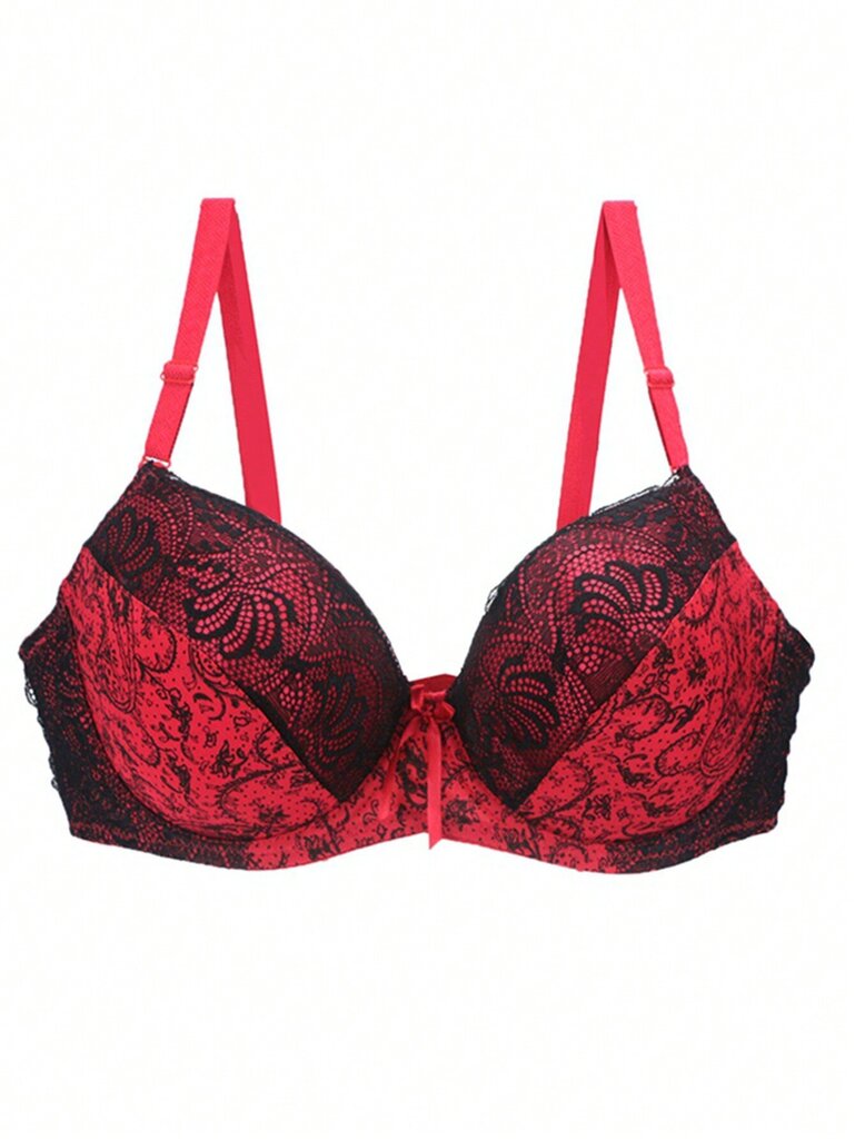 Ranskalaistyylinen värillinen lohkopitsi Patchwork Peasleeves kukkaprintti Sexy Bra·Red·75B hinta ja tiedot | Naisten aluspaidat | hobbyhall.fi