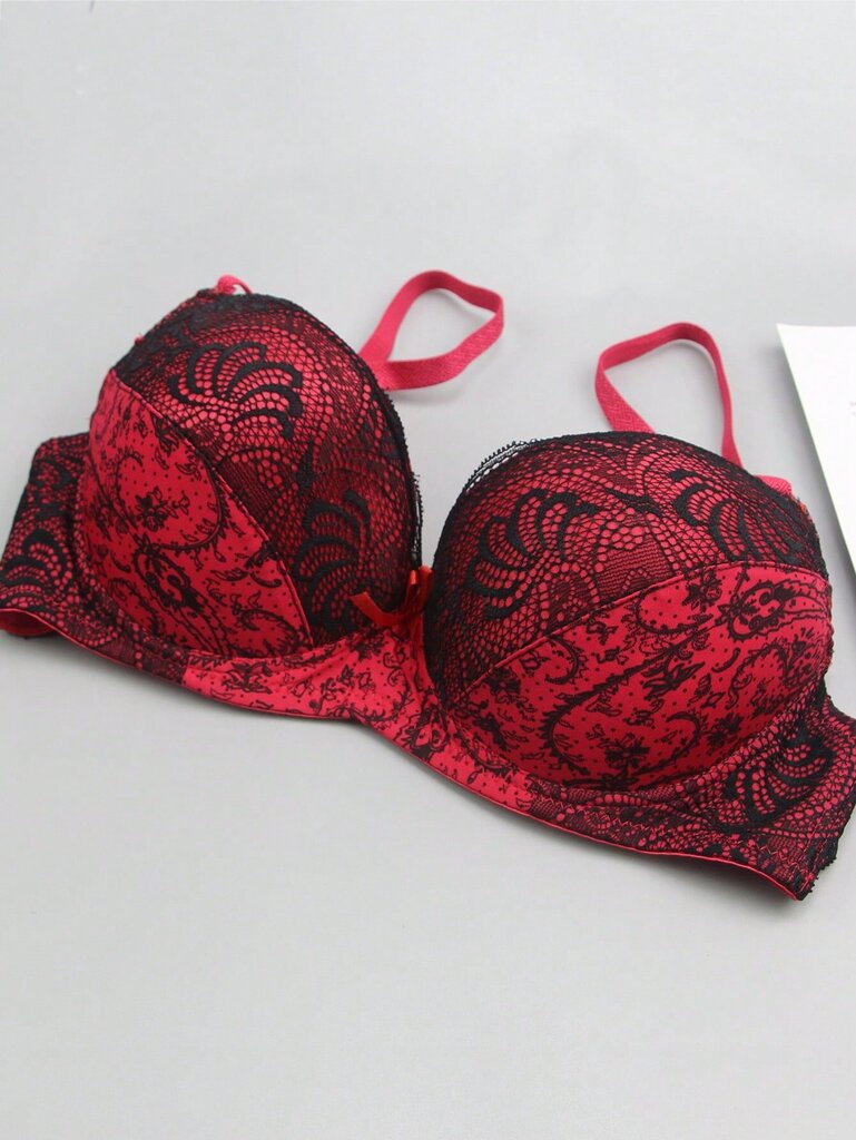 Ranskalaistyylinen värillinen lohkopitsi Patchwork Peasleeves kukkaprintti Sexy Bra·Red·75B hinta ja tiedot | Naisten aluspaidat | hobbyhall.fi