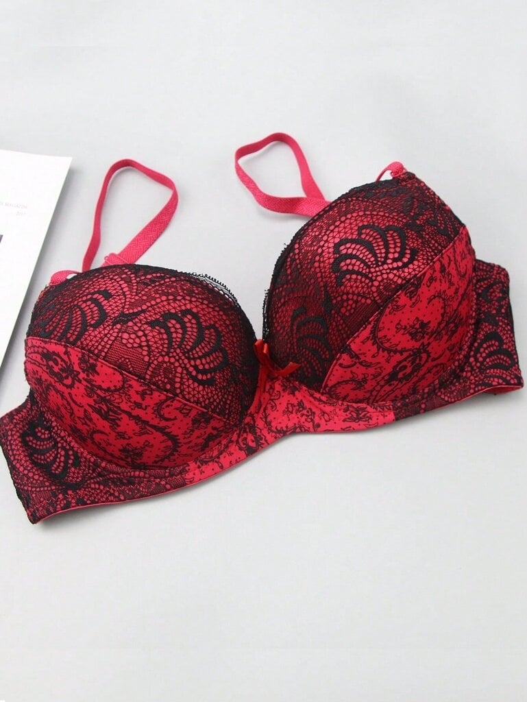 Ranskalaistyylinen värillinen lohkopitsi Patchwork Peasleeves kukkaprintti Sexy Bra·Red·75E hinta ja tiedot | Naisten aluspaidat | hobbyhall.fi