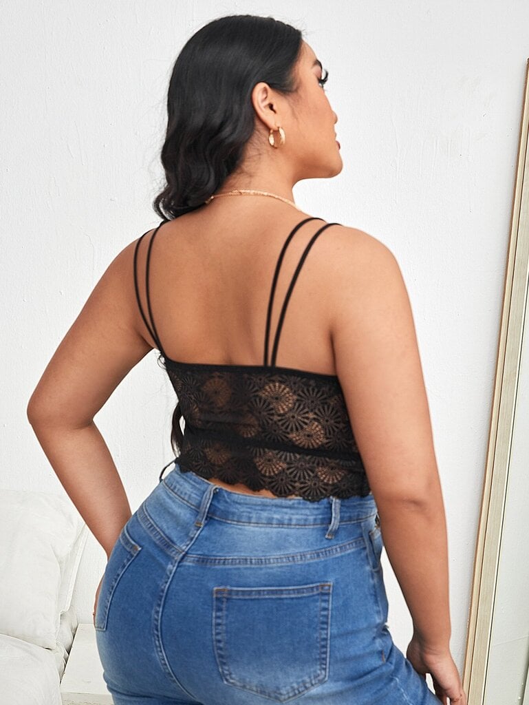 Plus Floral Lace Spaghetti Strap Bralette Alusvaatteet·Musta·3XL hinta ja tiedot | Naisten aluspaidat | hobbyhall.fi