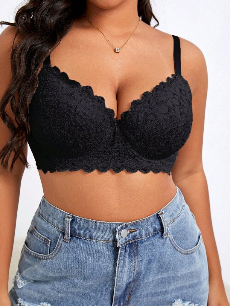 Plus kukkapitsi Underwire Bra·Musta·105C hinta ja tiedot | Naisten aluspaidat | hobbyhall.fi