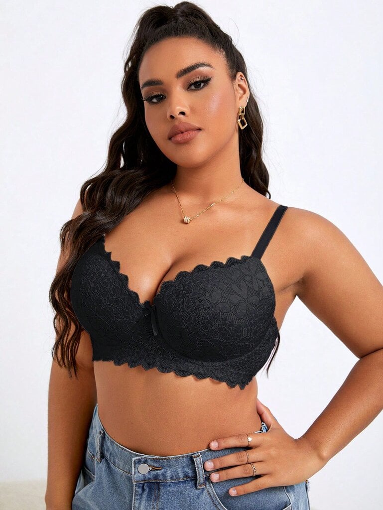 Plus kukkapitsi Underwire Bra·Black·95F hinta ja tiedot | Naisten aluspaidat | hobbyhall.fi