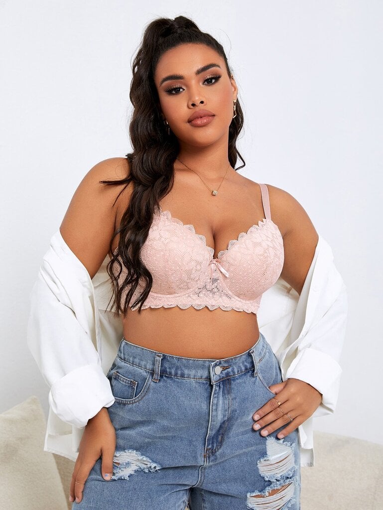 Plus kukkapitsi Underwire Bra·Pink·90C hinta ja tiedot | Naisten aluspaidat | hobbyhall.fi