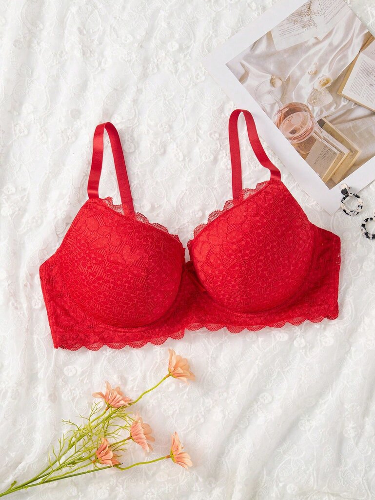 Plus kukkapitsi Underwire Bra·Red·100D hinta ja tiedot | Naisten aluspaidat | hobbyhall.fi