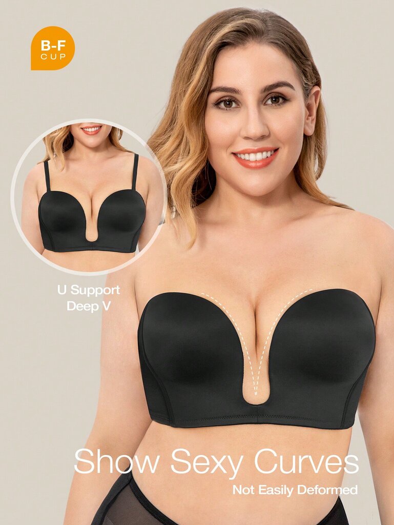 Wingslove Sexy Deep V Push Up -rintaliivit olkaimettomat rintaliivit langattomat rintaliivit · mustat·80C hinta ja tiedot | Naisten aluspaidat | hobbyhall.fi